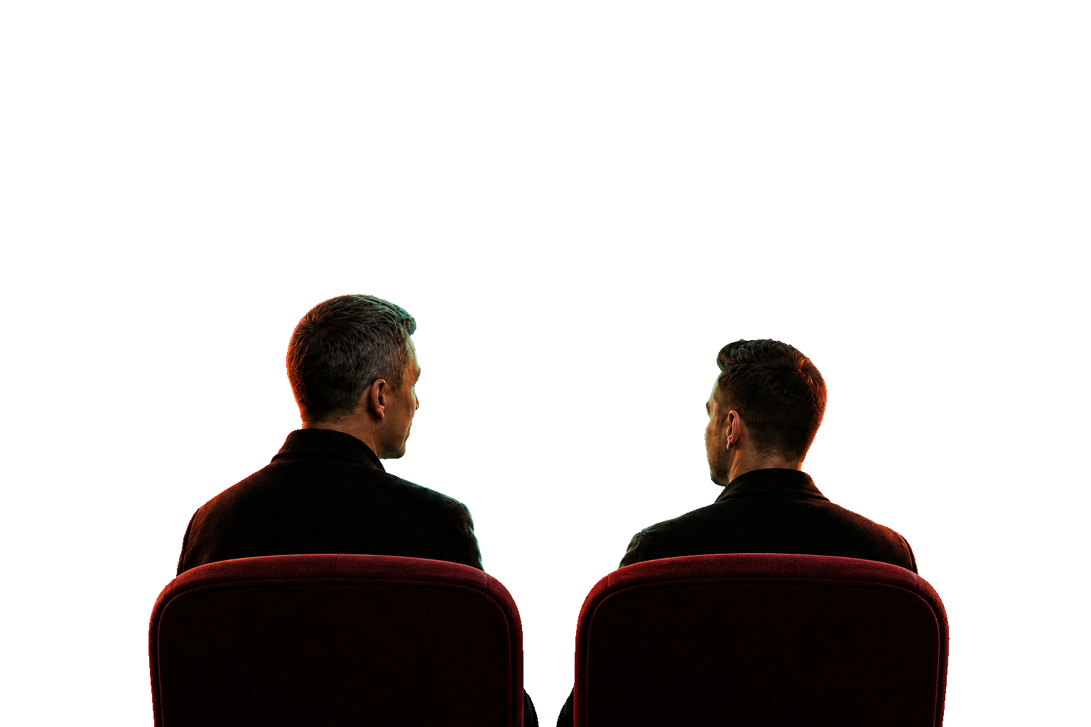 Lesha and Kostya watching the movie from their cinema seats